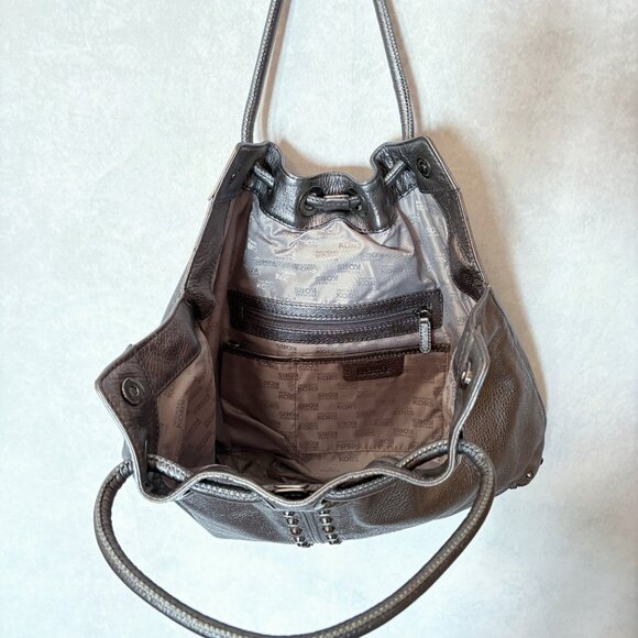 Michael Michael Kors Hobo Bag Studded Top Handle Leather Purse Silver Metallic L - Picture 5 of 14